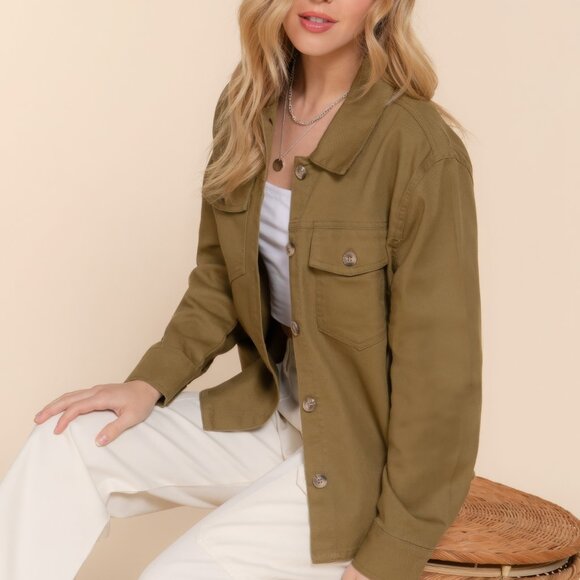 Button Down Cotton Denim Shacket - Picture 5 of 6